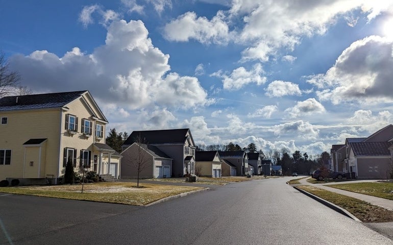 A street of recently constructed single-family homes