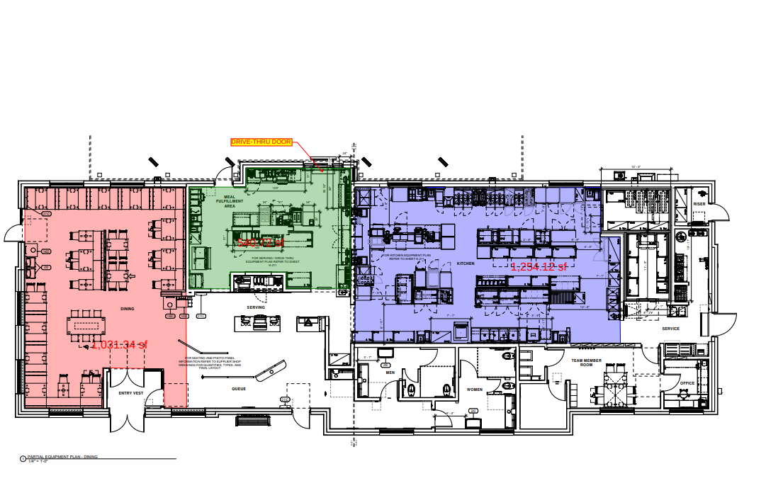 A floor plan for a fast food location