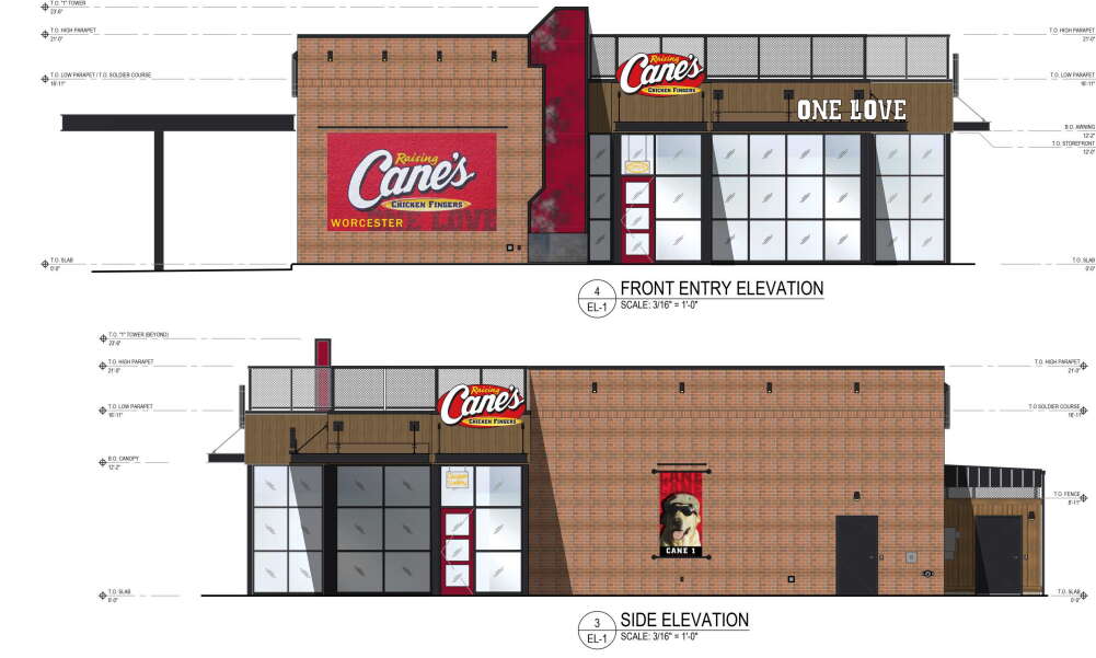 Exterior plans for a Raising Cane's location