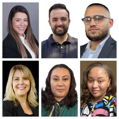 A collage of six people's headshots with three on top and three on the bottom