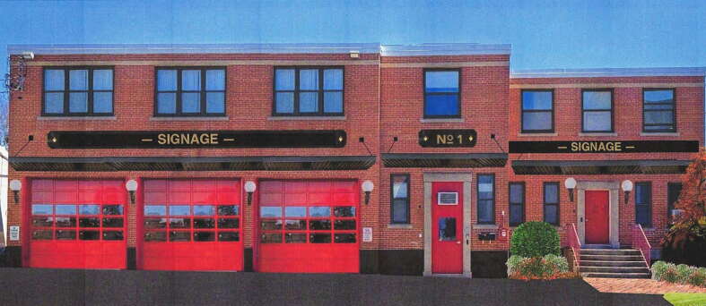 A rendering of a two-story firehouse converted into a museum
