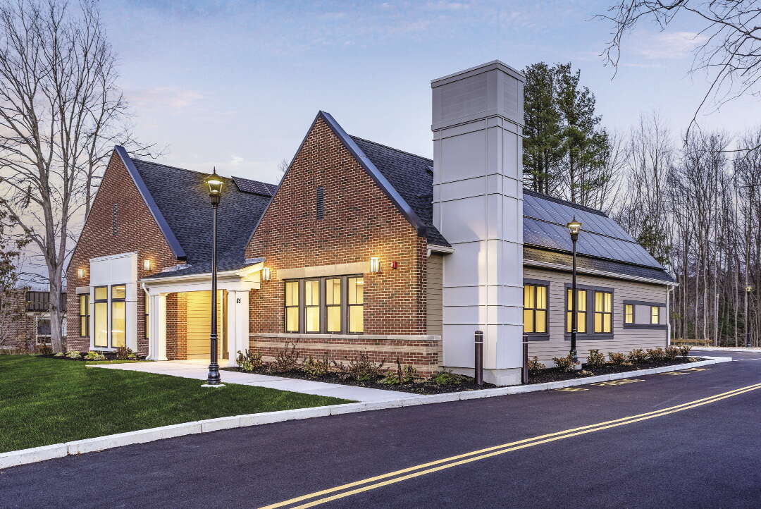 An office building with a twin-peaked roof in Westborough