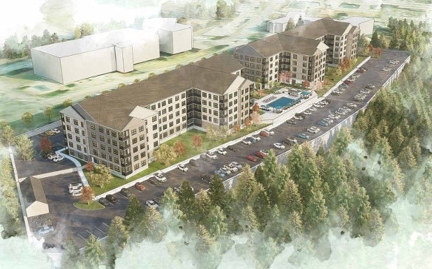 A rendering of a large apartment complex