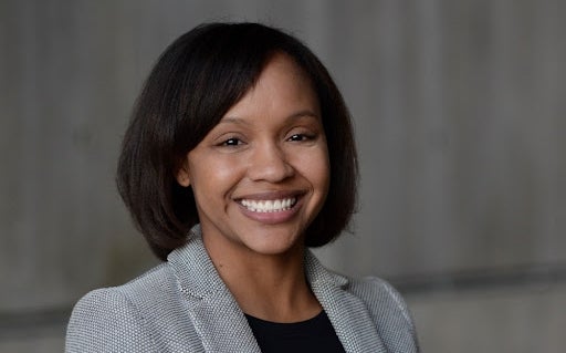 A woman in a suit jacket