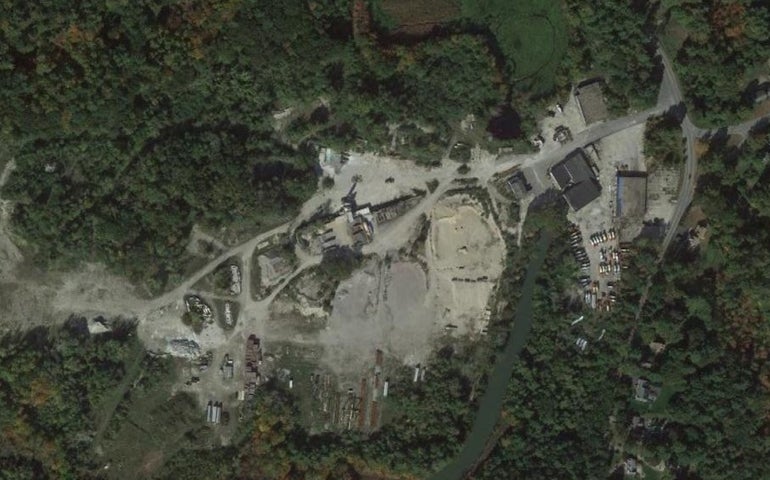 Overhead view of concrete and gravel plant