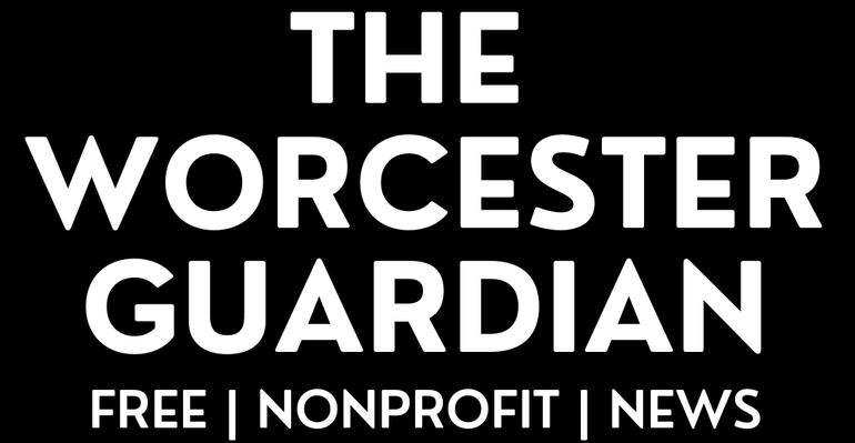 White on black logo reading The Worcester Guardian Free Nonprofit News