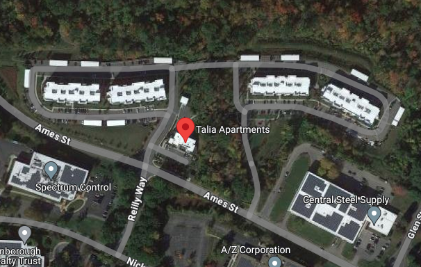 A satellite image of an apartment complex