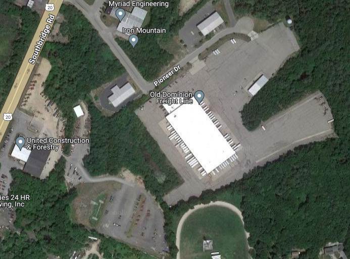 A satellite image of a trucking depot