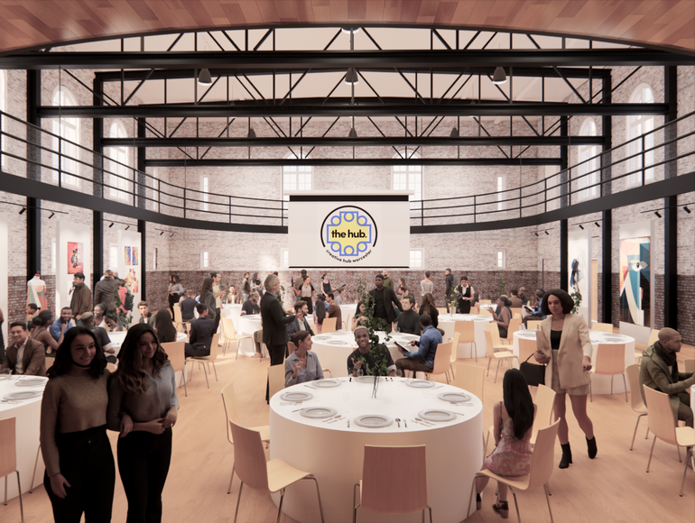 A rendering of a large event space