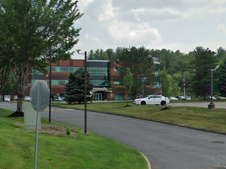 A three-story office building
