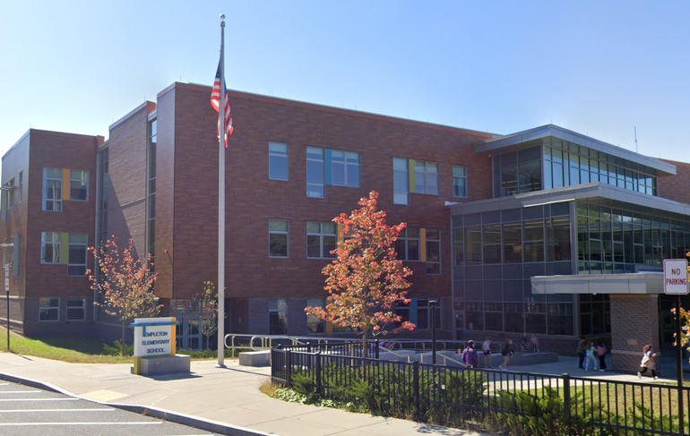 A three-story school building