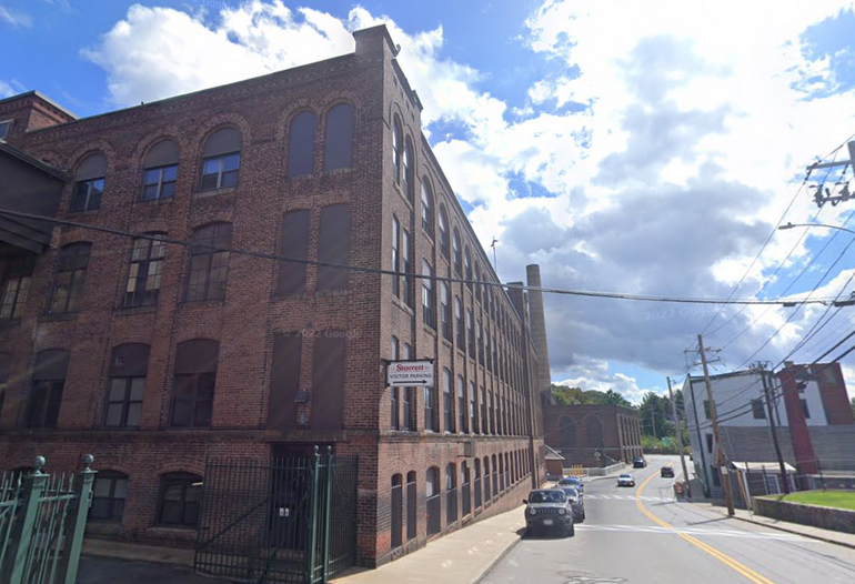 A large industrial brick building