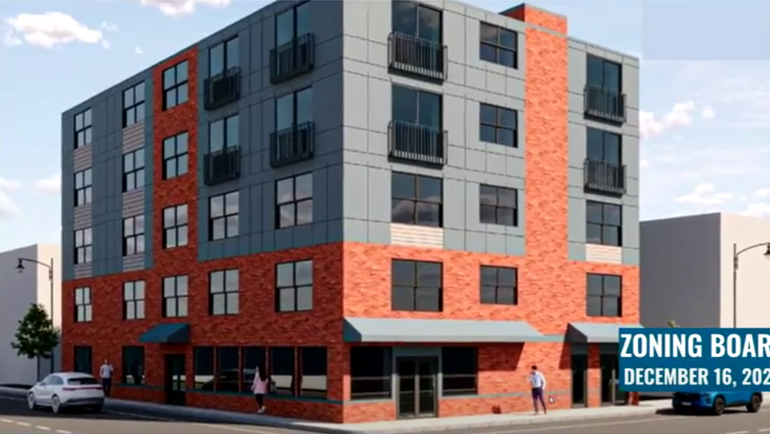 A rendering of a five-story mixed use building