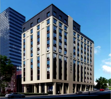 A rendering of a 11-story urban apartment building