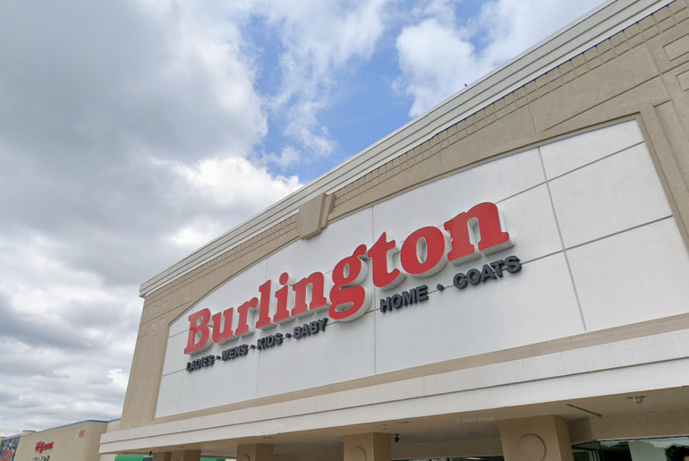 A retail storefront with a large sign for Burlington
