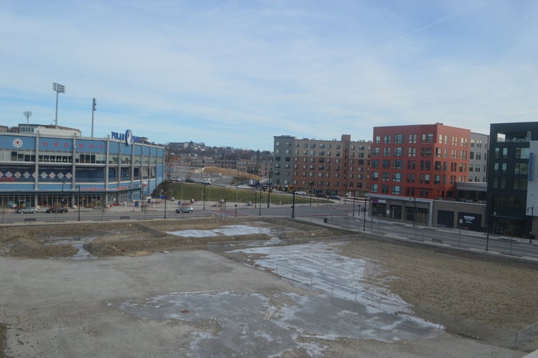An empty lot in an urban area
