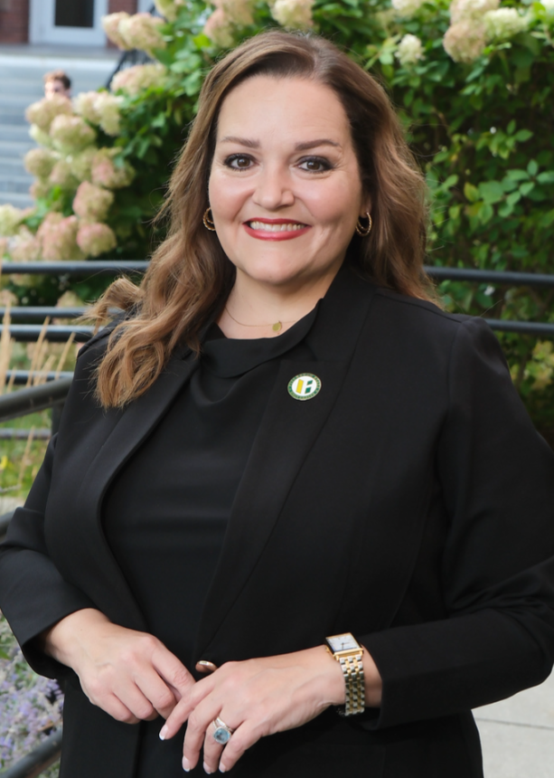 Woman in black dress suit