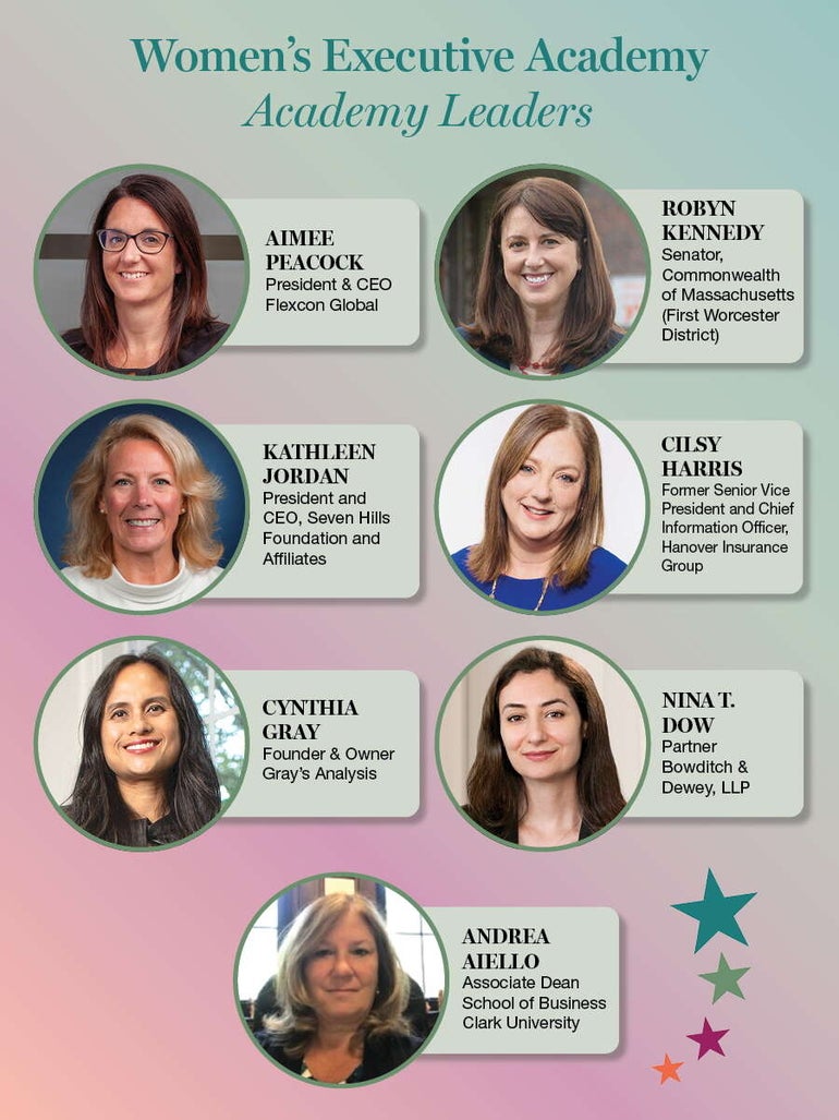 A graphic showing seven women leaders participating in the Women's Executive Academy