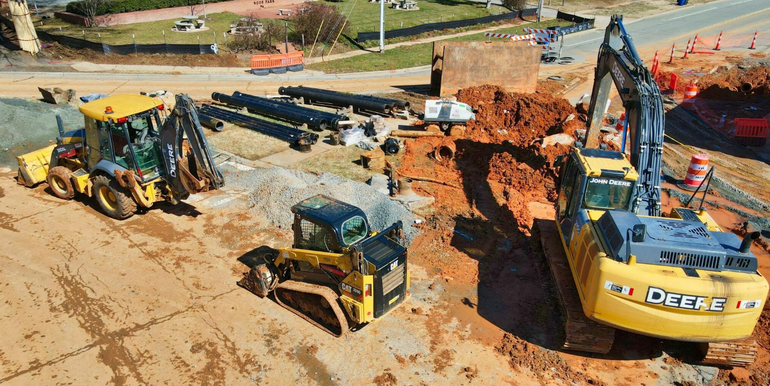 A construction site with heavy machinery 