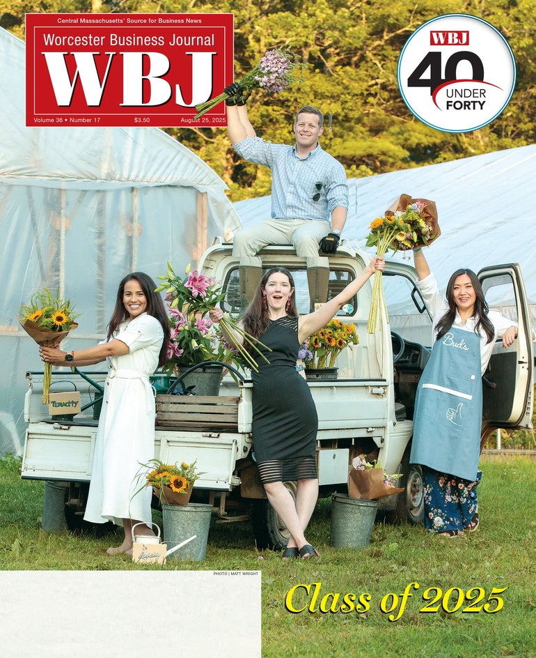 The cover of the Aug. 25, 2025 WBJ, which includes four young people standing around a farm truck, holding flowers.