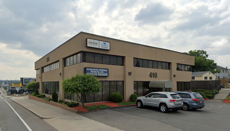 a two-story stucco office building
