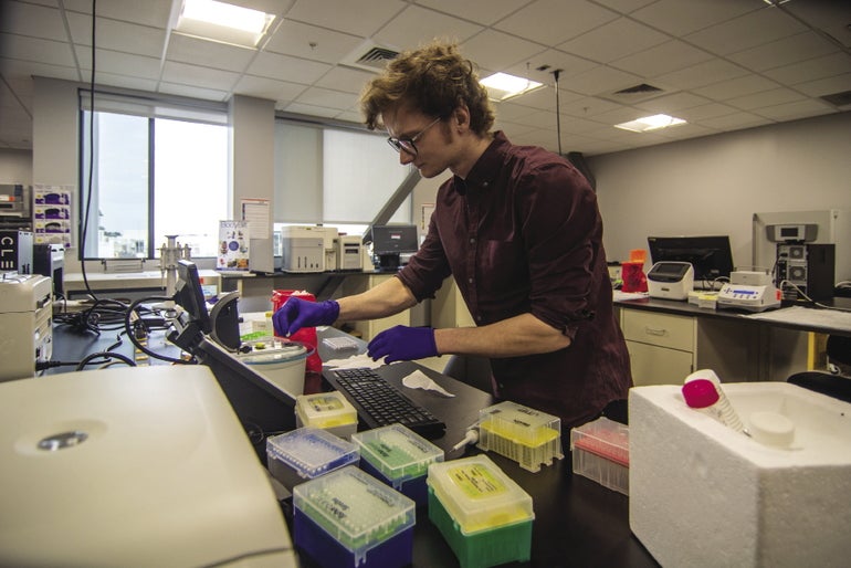 Drew Croke performs research at another one of ABI-LAB's facilities in Natick.