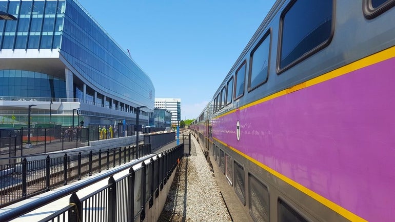 A train parked at a station