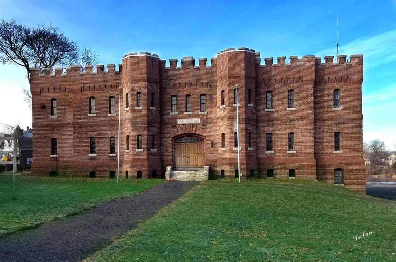 A large two-story brick structure