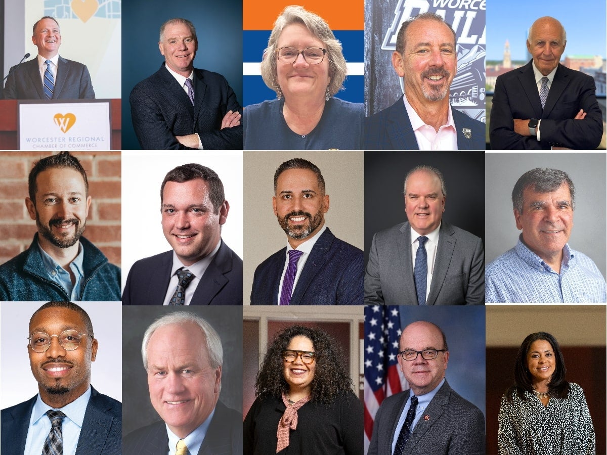 A collage of 15 businesspeople's headshots