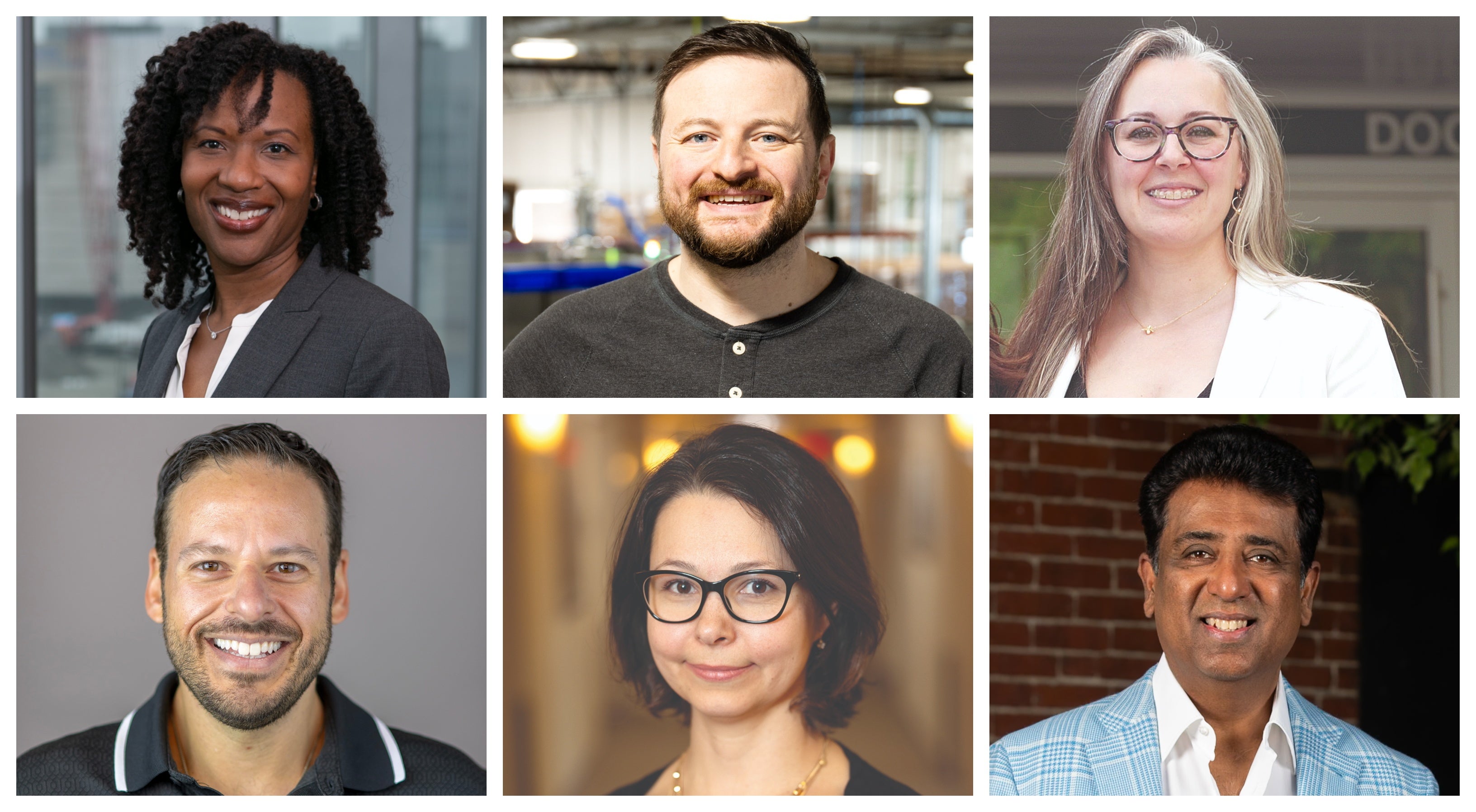 A collage of six professionals' headshot photos