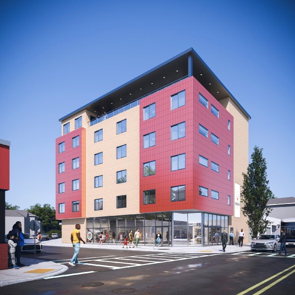 A rendering of an aparment building